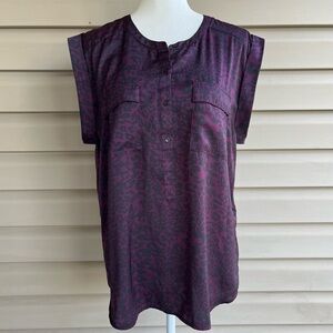 •Trouvé• Silky Animal Pattern Cap Sleeve Blouse - Size Medium